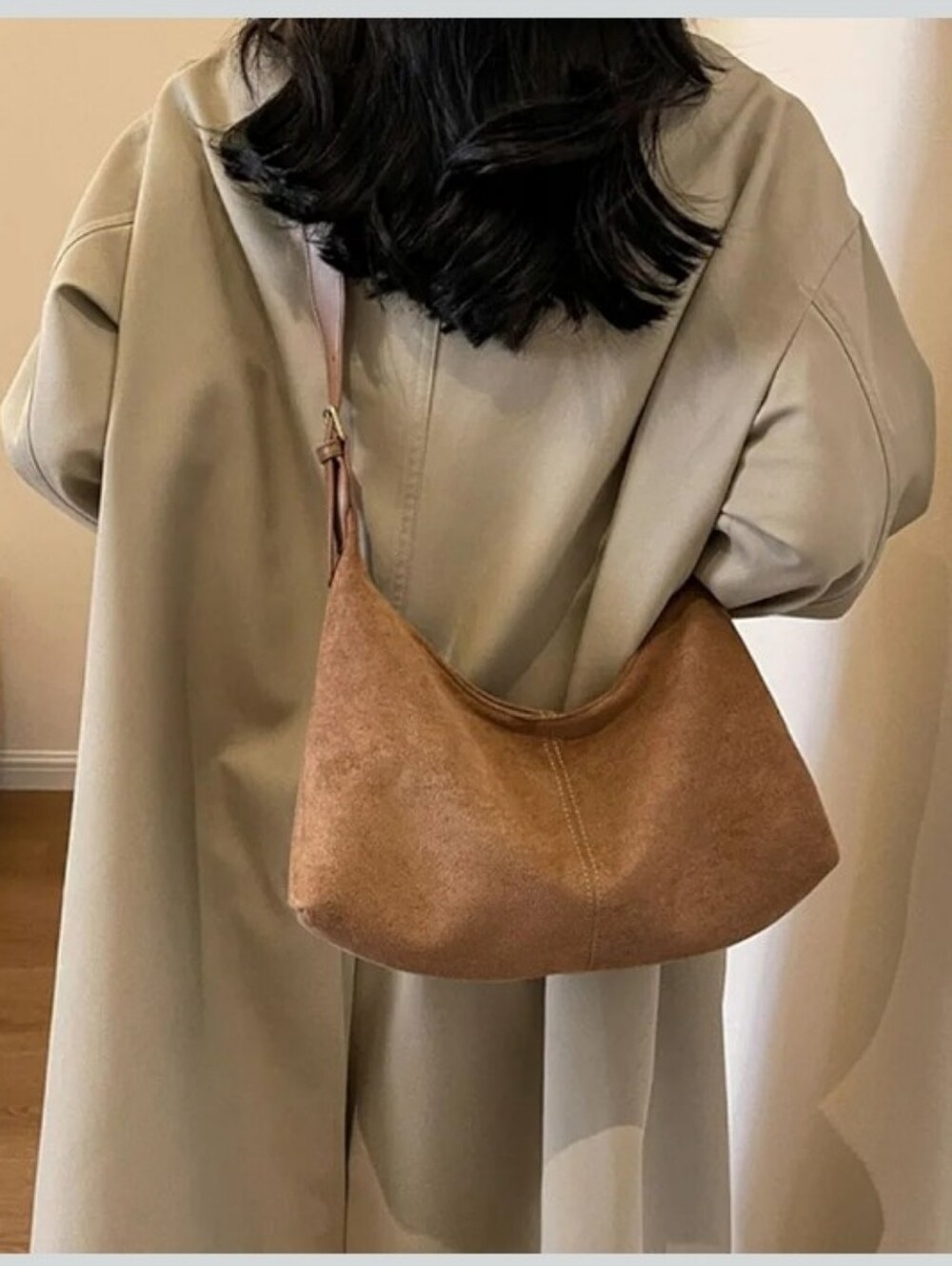 Suede Hobo Shoulder Bag in Brown